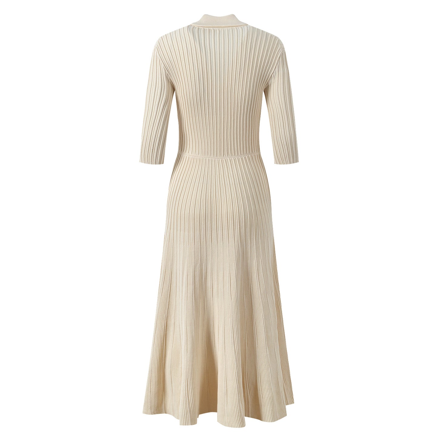 Women's lapel short-sleeved slim knitted midi dress