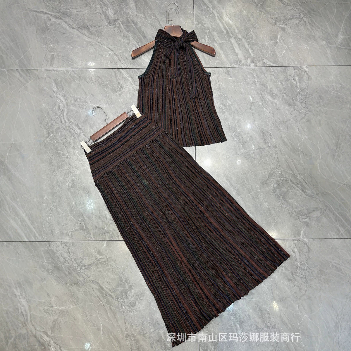 Women's Striped Knitted Slim Fit Two Piece Suit