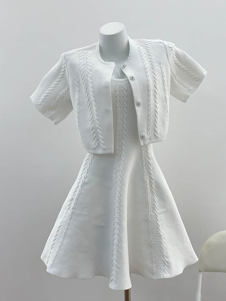 Women's white knitted two-piece suit