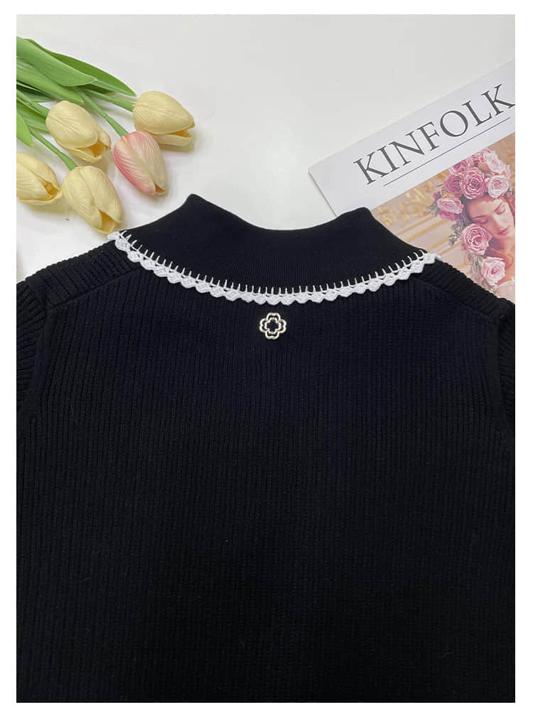 lapel short sleeve knit top
