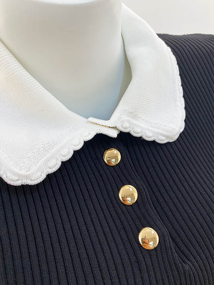 Black short sleeve lapel top