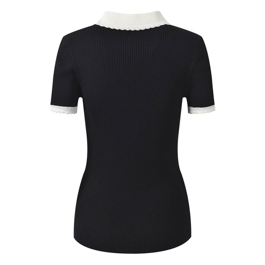 Black short sleeve lapel top