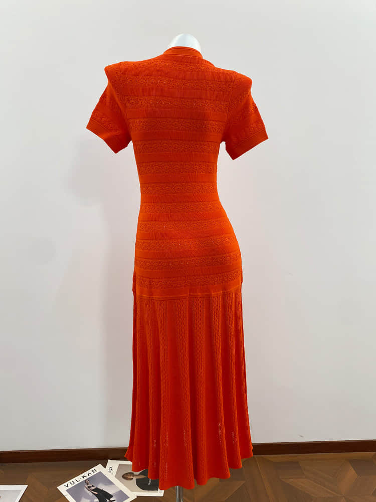 Women's Red Short Sleeve Single Breasted Knit Dress