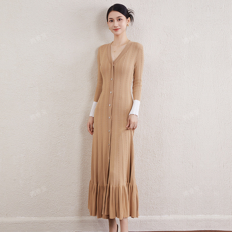 Women's long-sleeved patchwork knitted dress