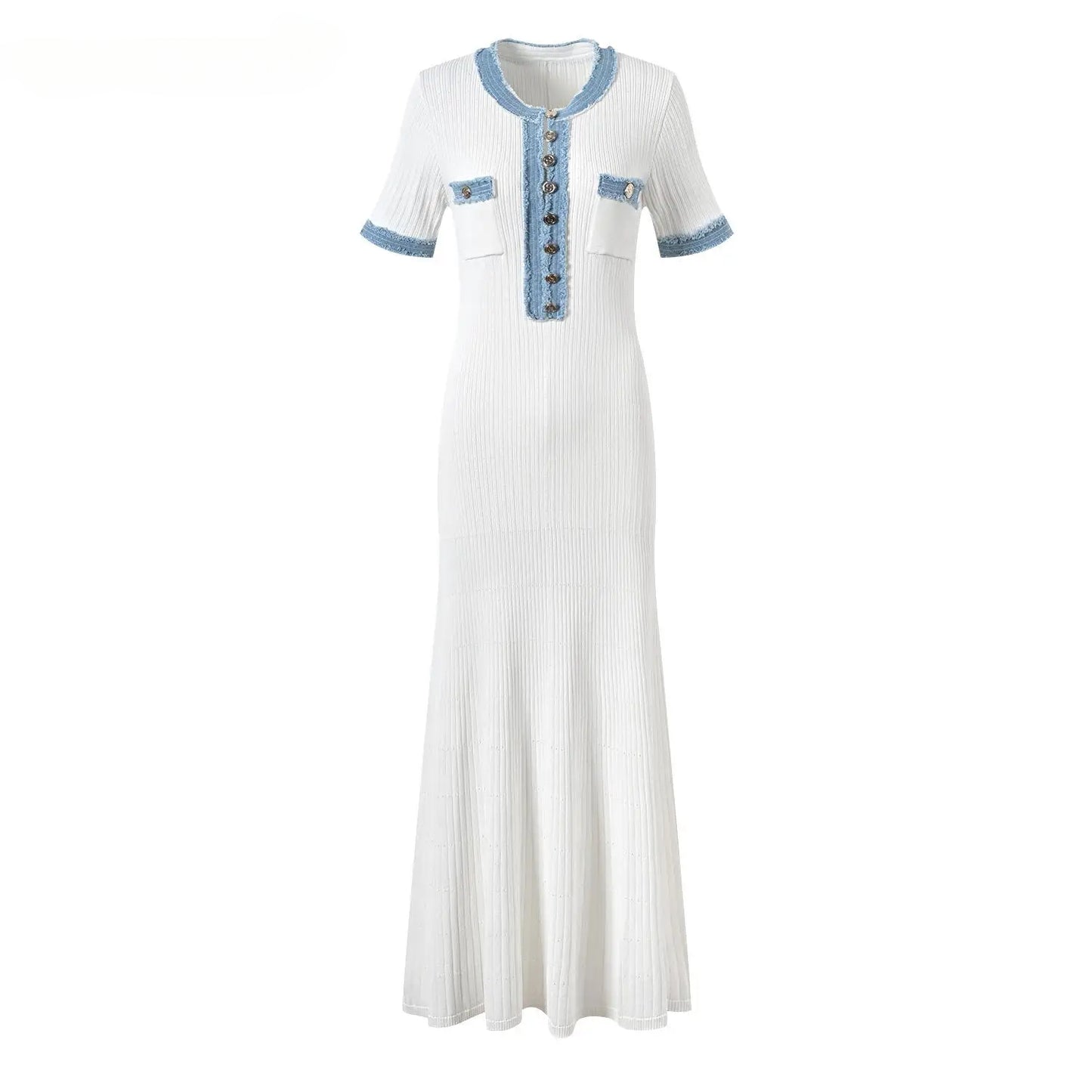 Short Sleeve Bodycon Ladies Fashion Single-breasted Maxi Dresses