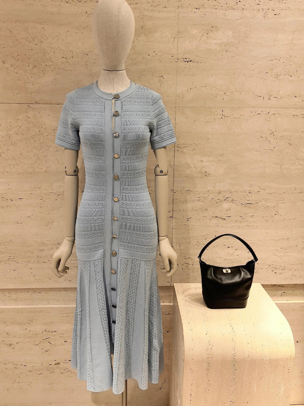Women's blue short sleeve knitted dress
