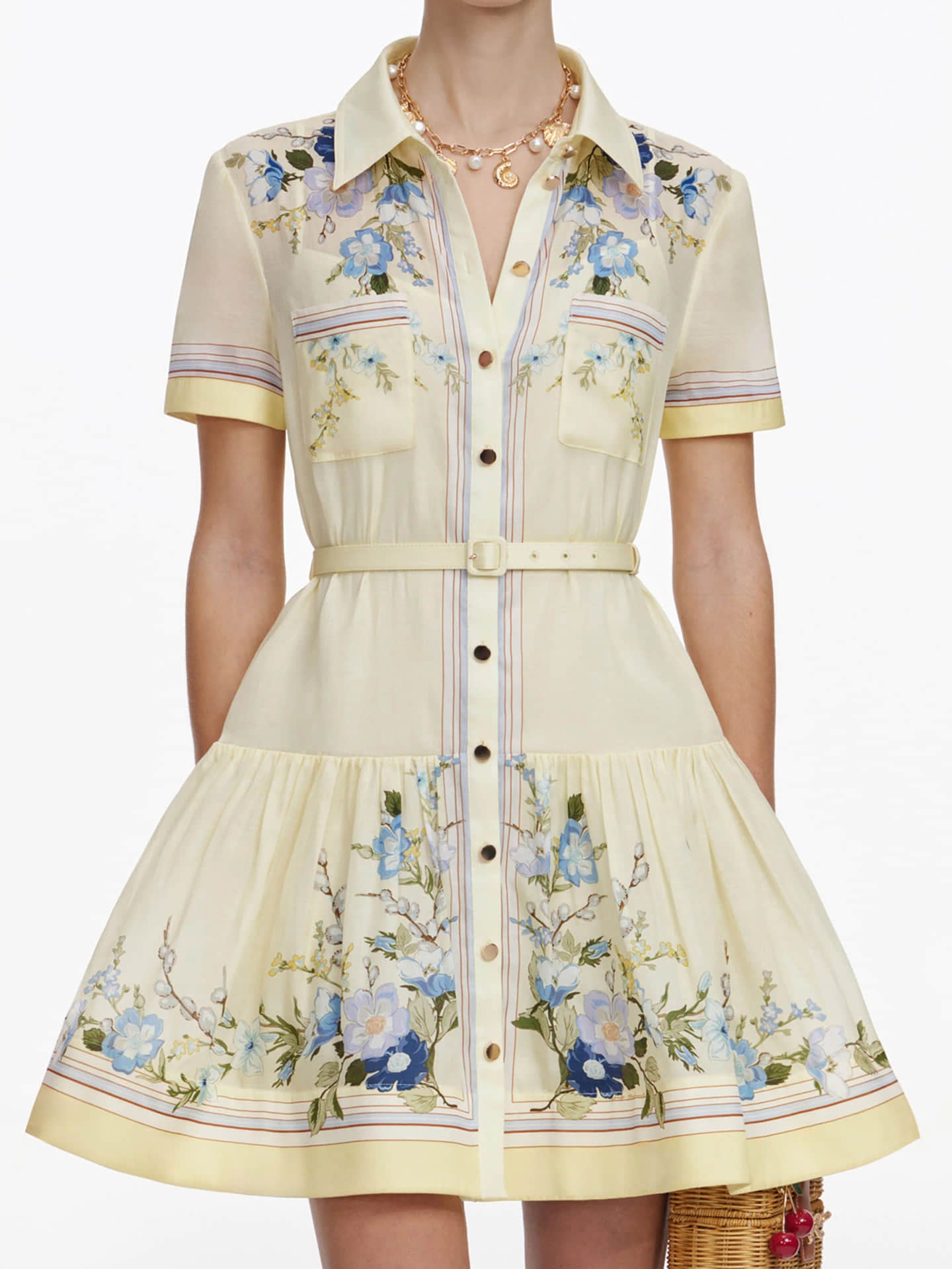 Short-sleeved V-neck mini dress