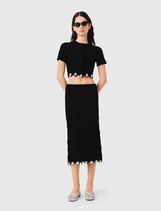 Women's black cardigan or skirt two-piece suit