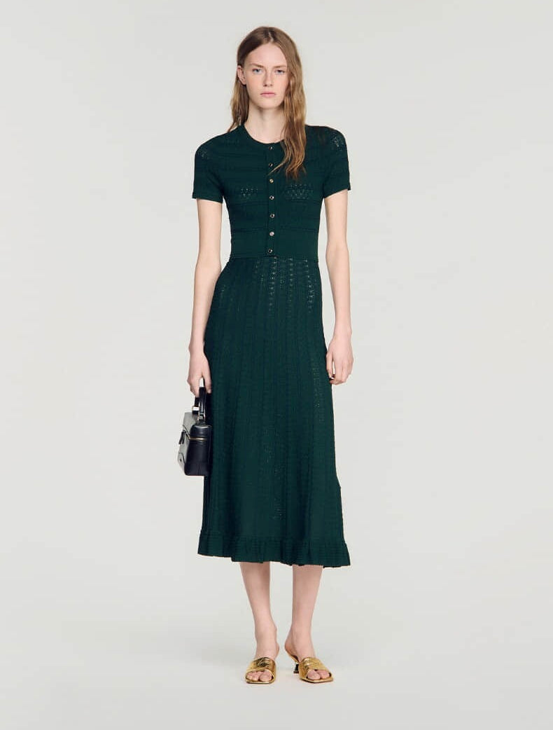 Green short sleeve round neck short sleeve dress