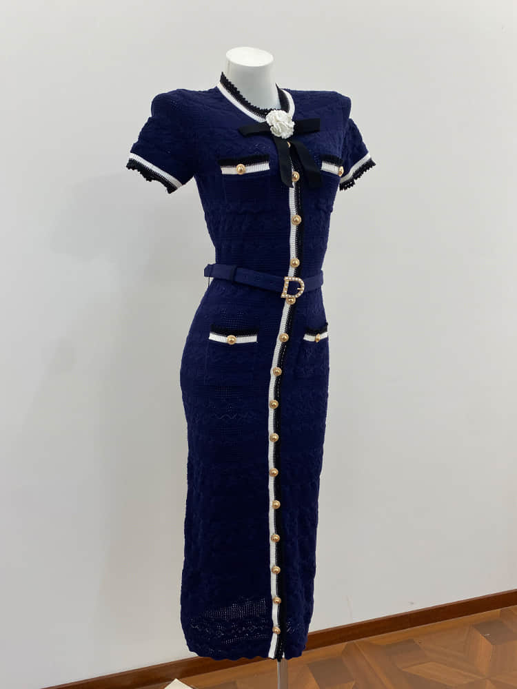 Women's round neck short sleeve long dress