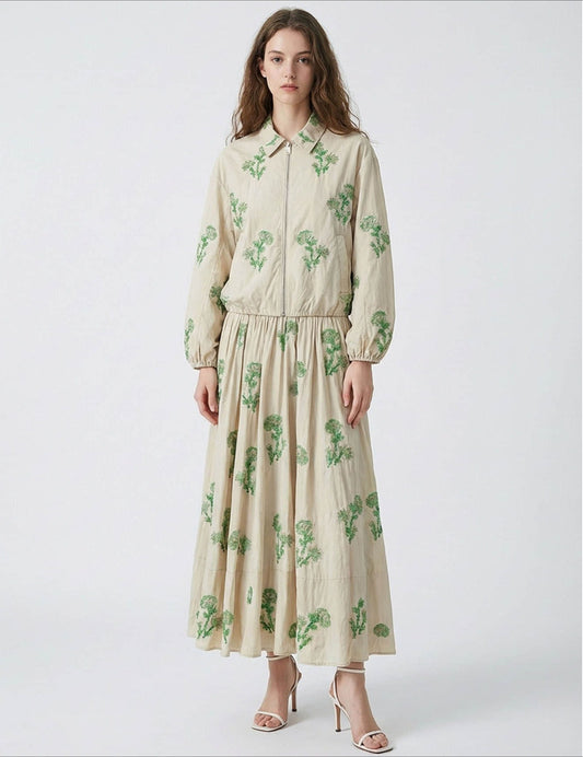 Green embroidered lapel casual two-piece suit
