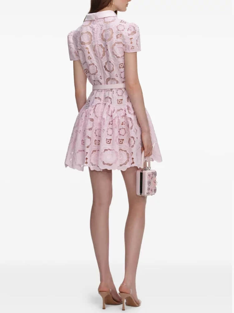 Women's Pink Lace Short Sleeve Dress