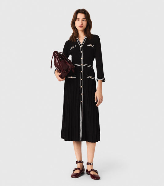 Women's black round neck seven quarter sleeve knitted dress