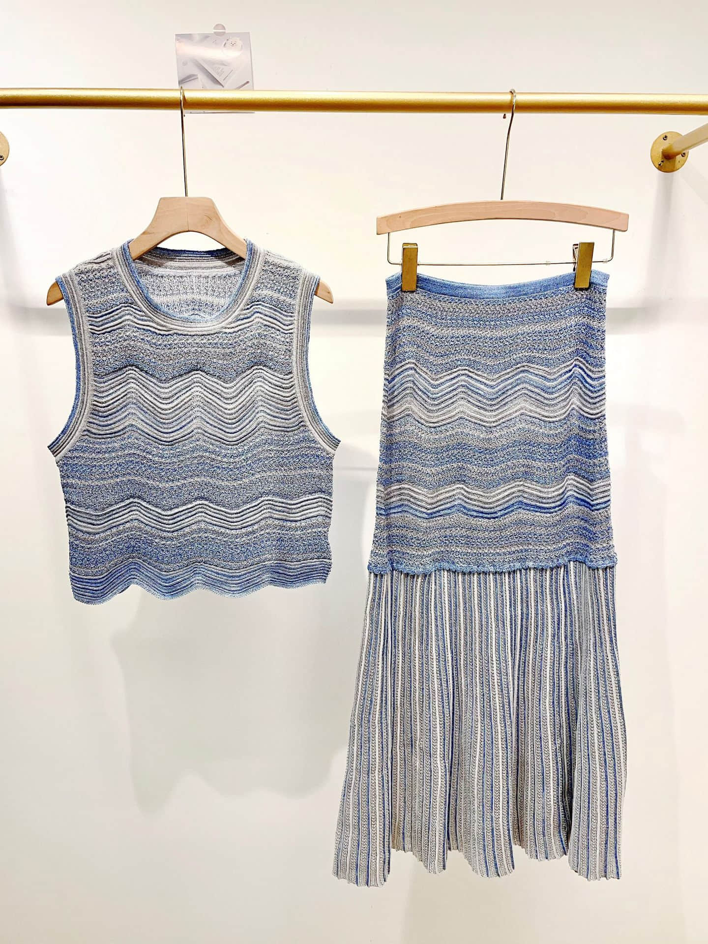 Blue striped knitted two-piece set