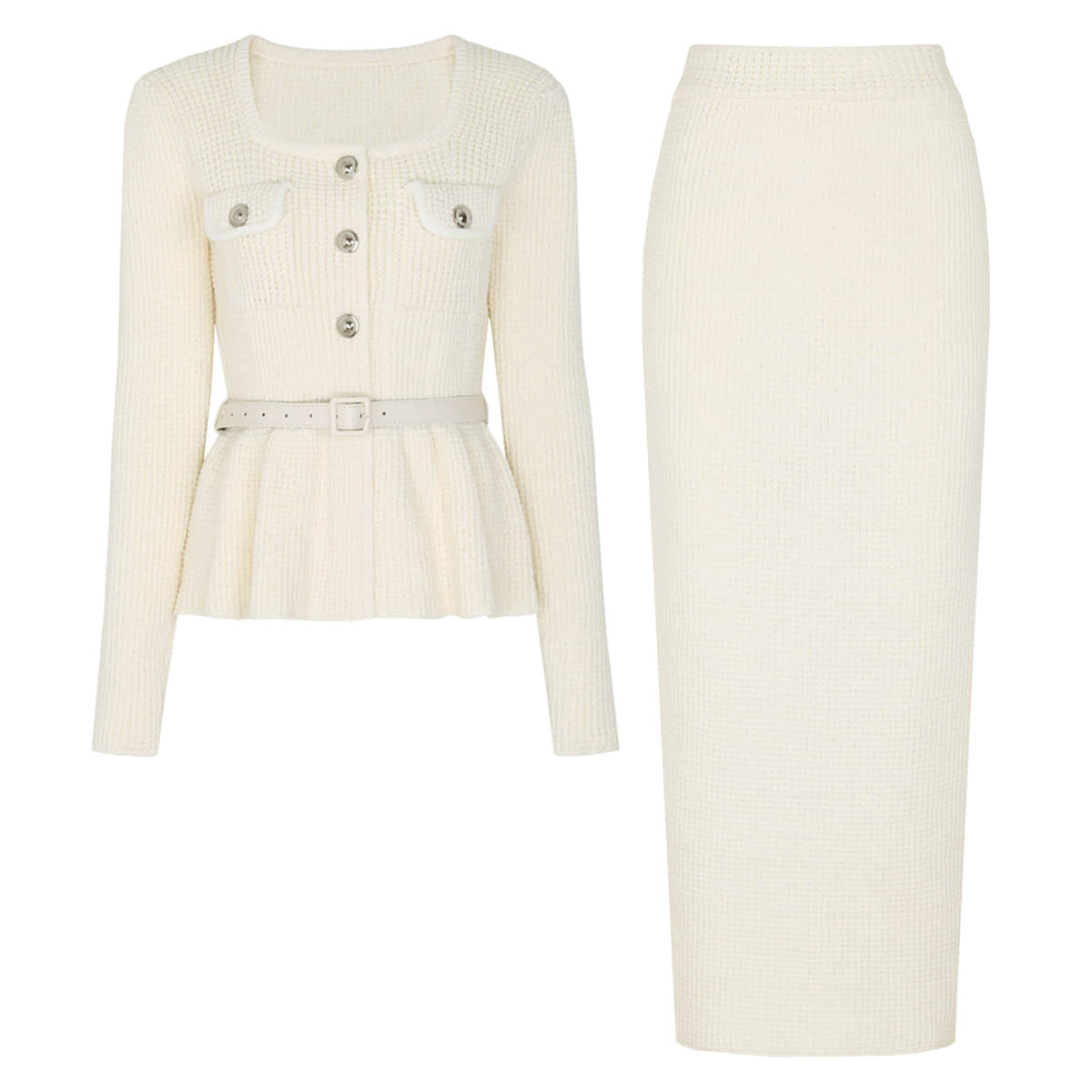 Two elegant women‘s long-sleeved knit suits