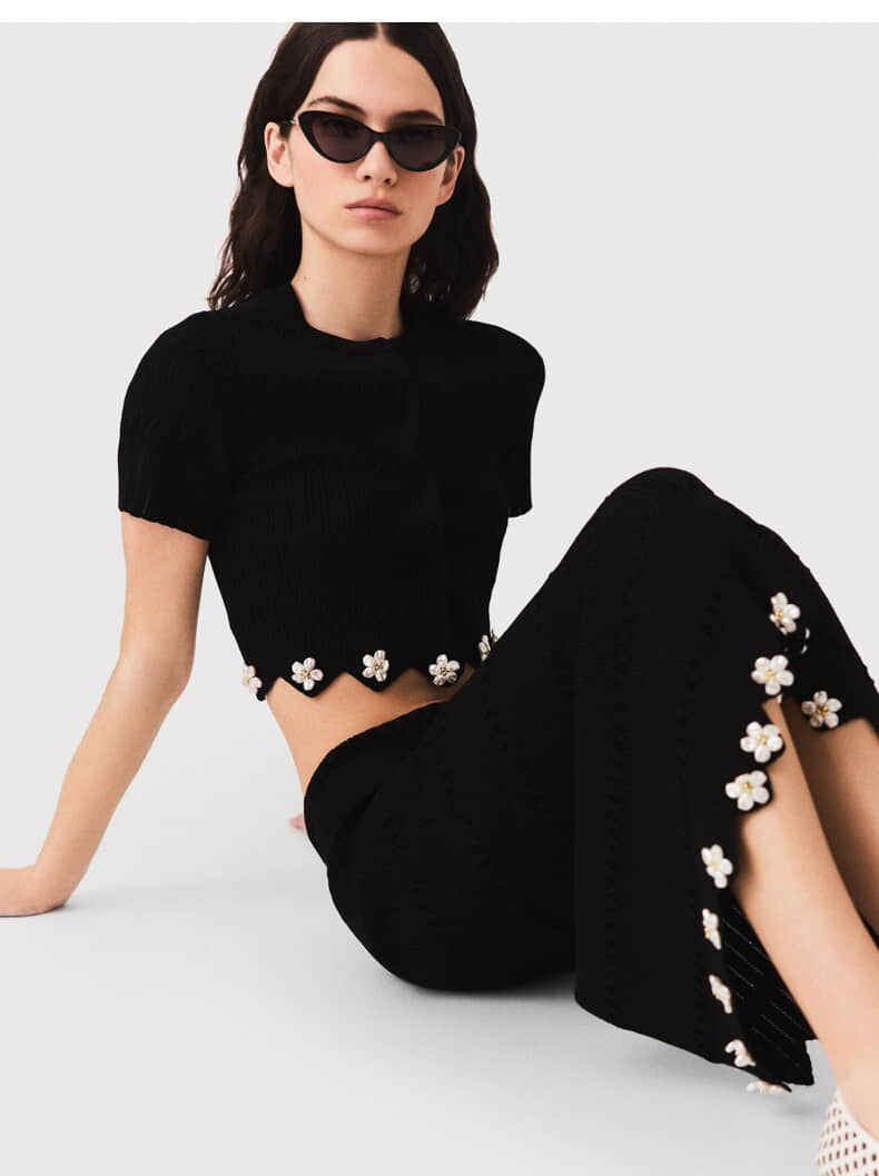 Women's black cardigan or skirt two-piece suit