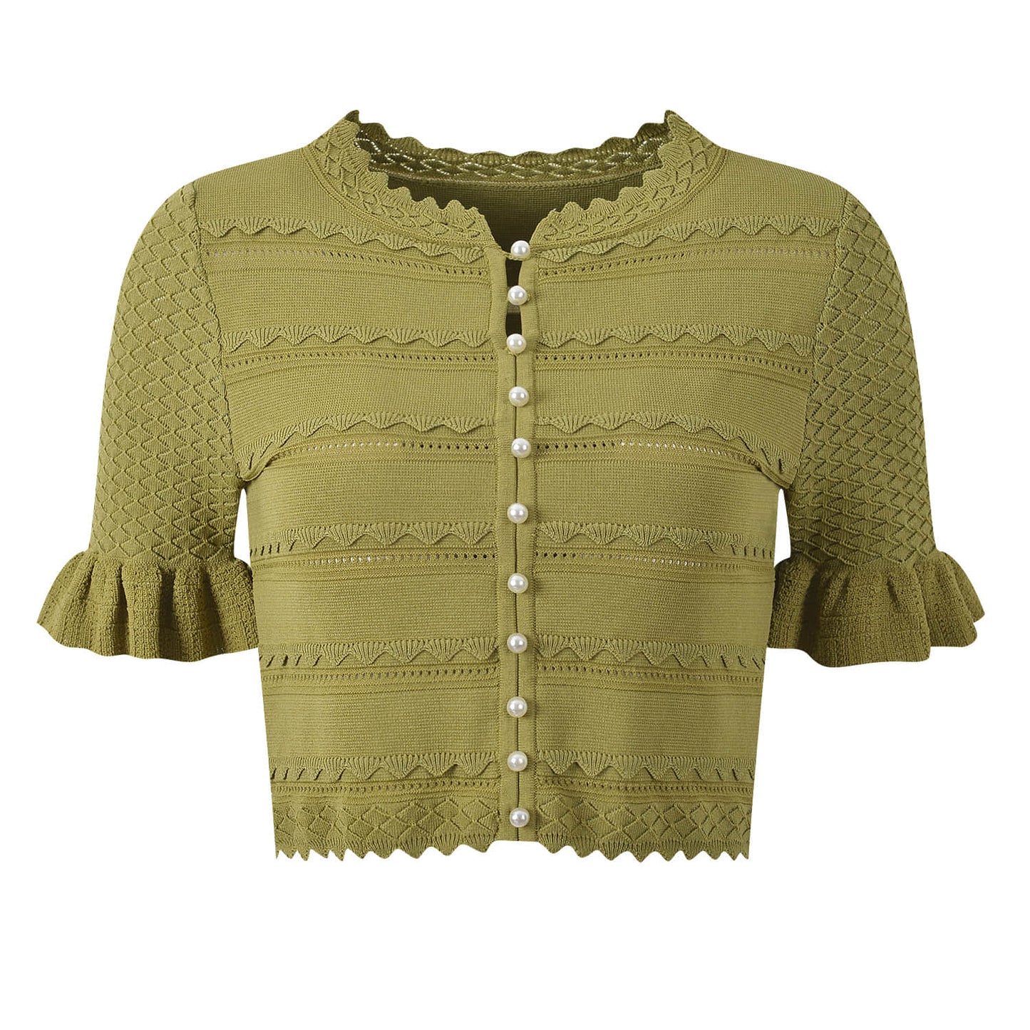 Women's green knitted casual two-piece suit
