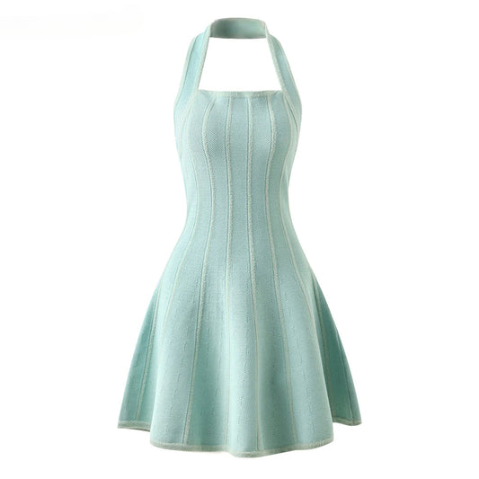 Sexy Party Halter A-line Knitted Street Dress High Quality Backless