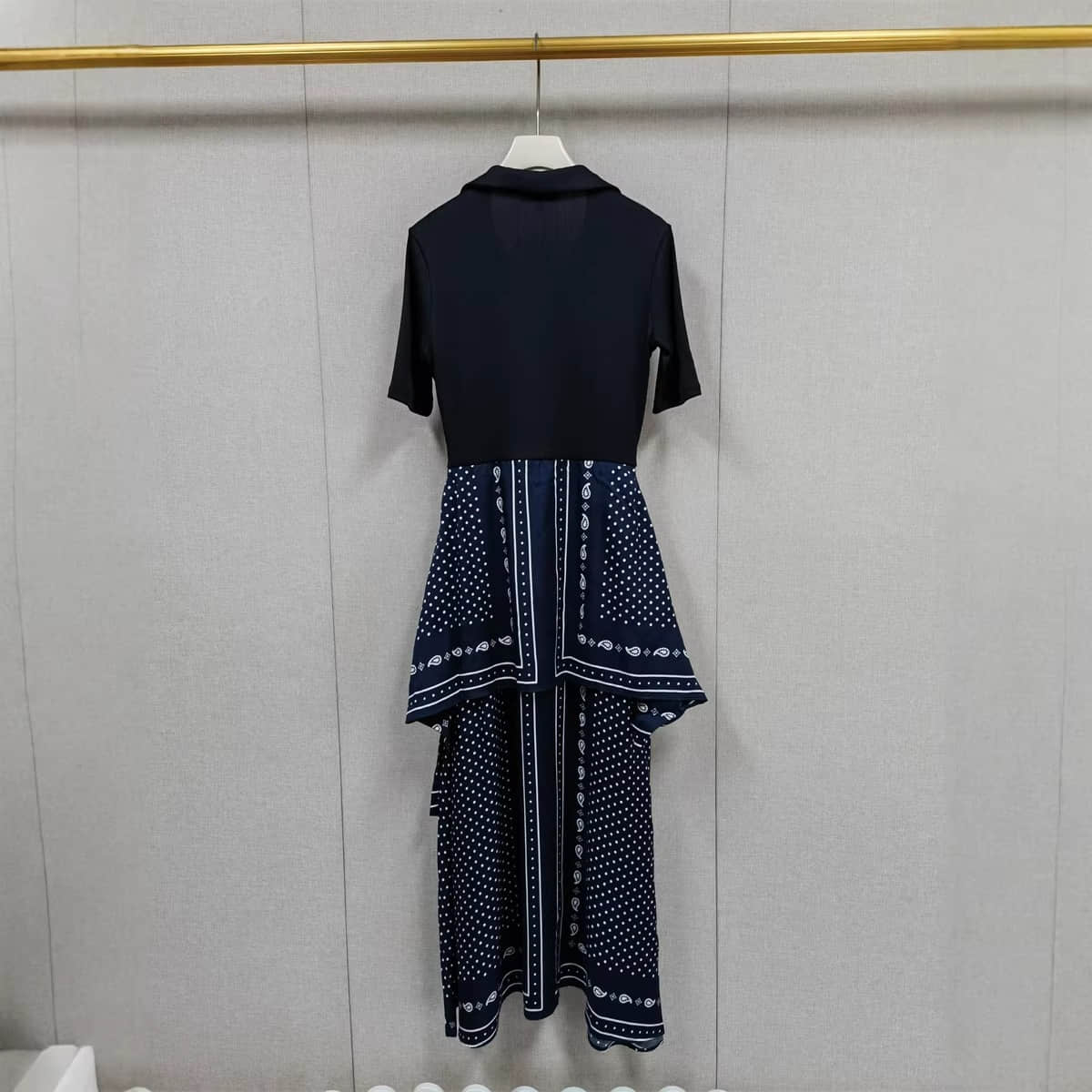 Elegant short-sleeved patchwork dress