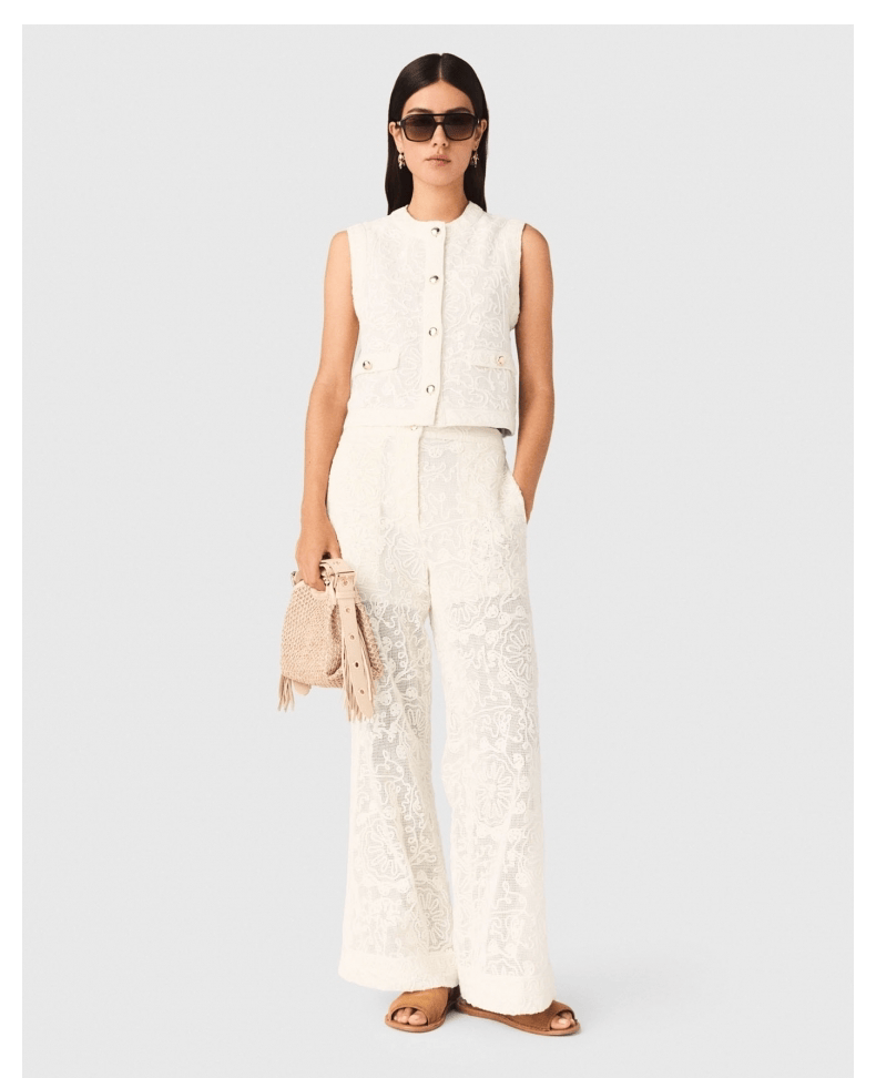 Round neck knitted hollow knitted trousers two-piece set