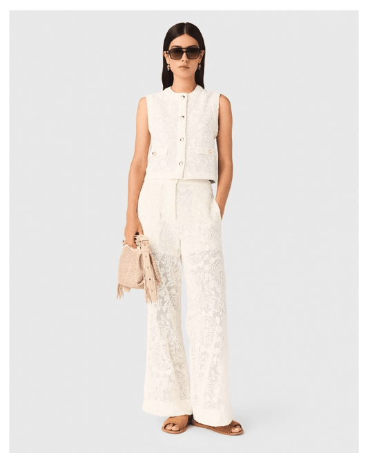 Round neck knitted hollow knitted trousers two-piece set