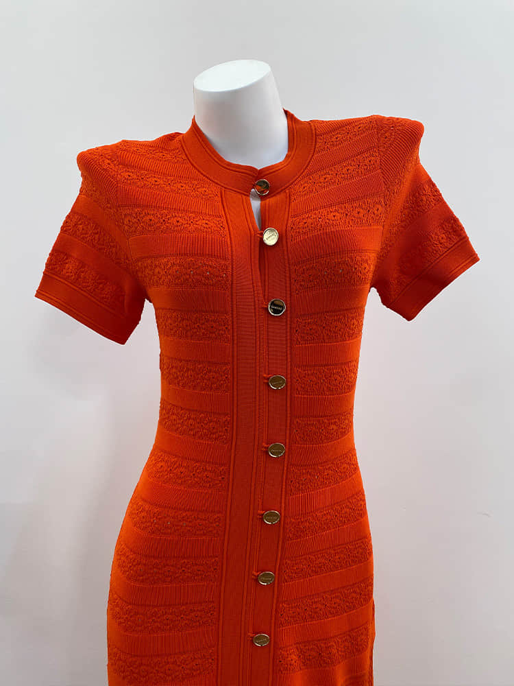 Women's Red Short Sleeve Single Breasted Knit Dress