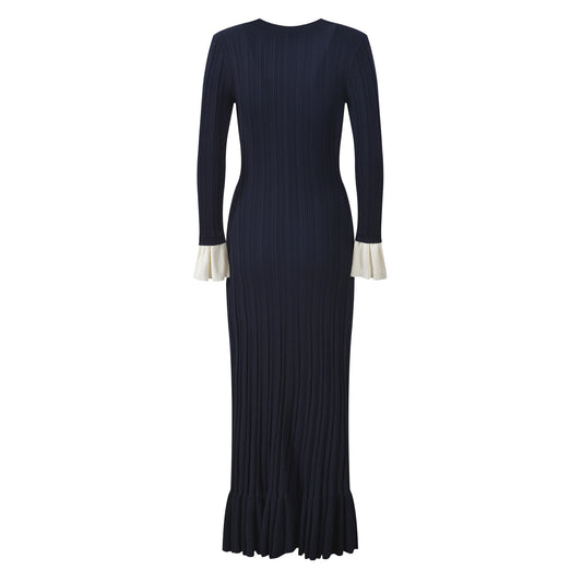 Women's long-sleeved patchwork knitted dress