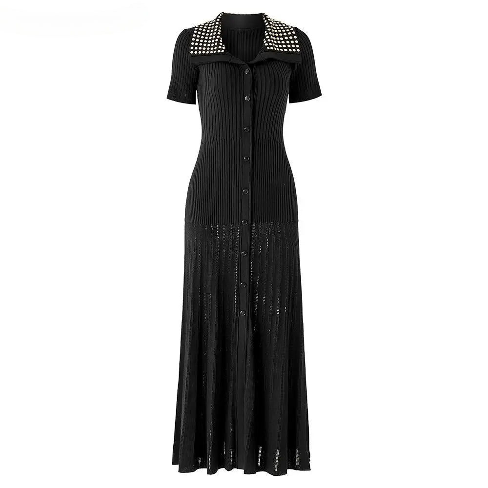 Short Sleeve Women Knit Slim Fitted Flared Hem Maxi Dress
