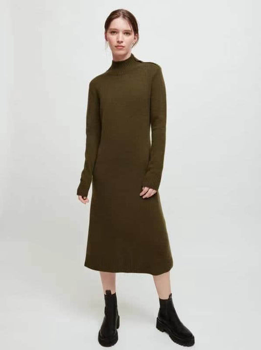 Women's green round neck knitted dress