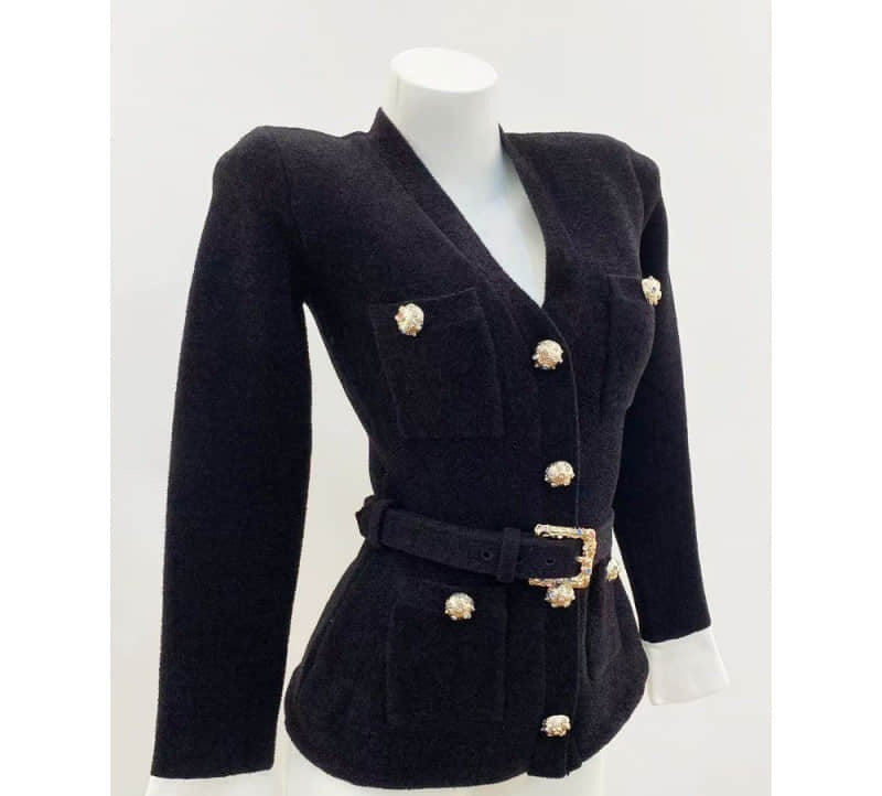 Black long-sleeved jacket with waistband