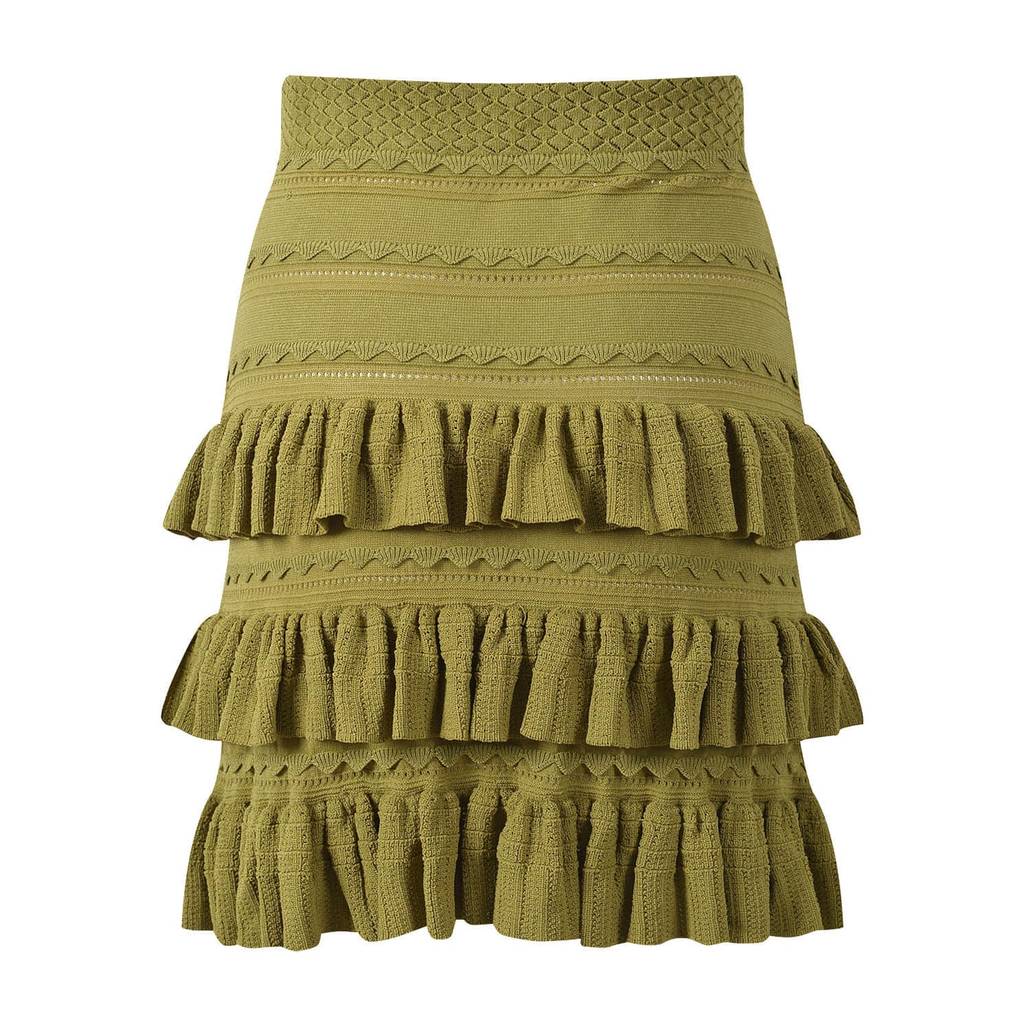 Women's green knitted short-sleeved two-piece suit