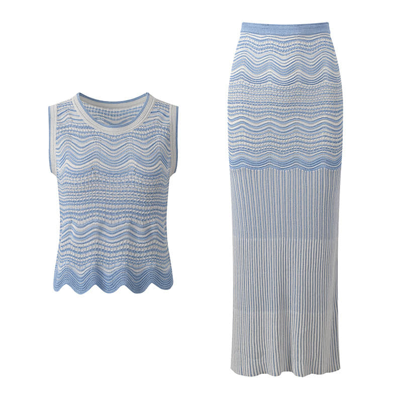 Blue striped knitted two-piece set