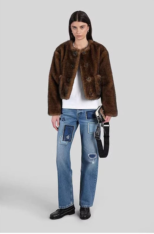 Women's round neck long sleeved jacket