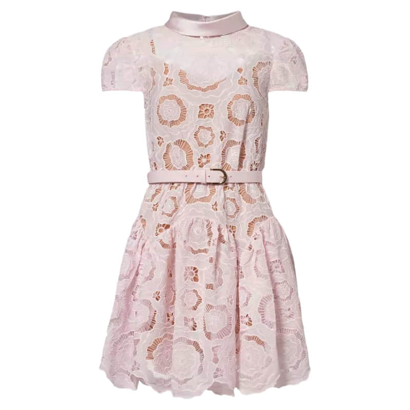 Women's Pink Lace Short Sleeve Dress