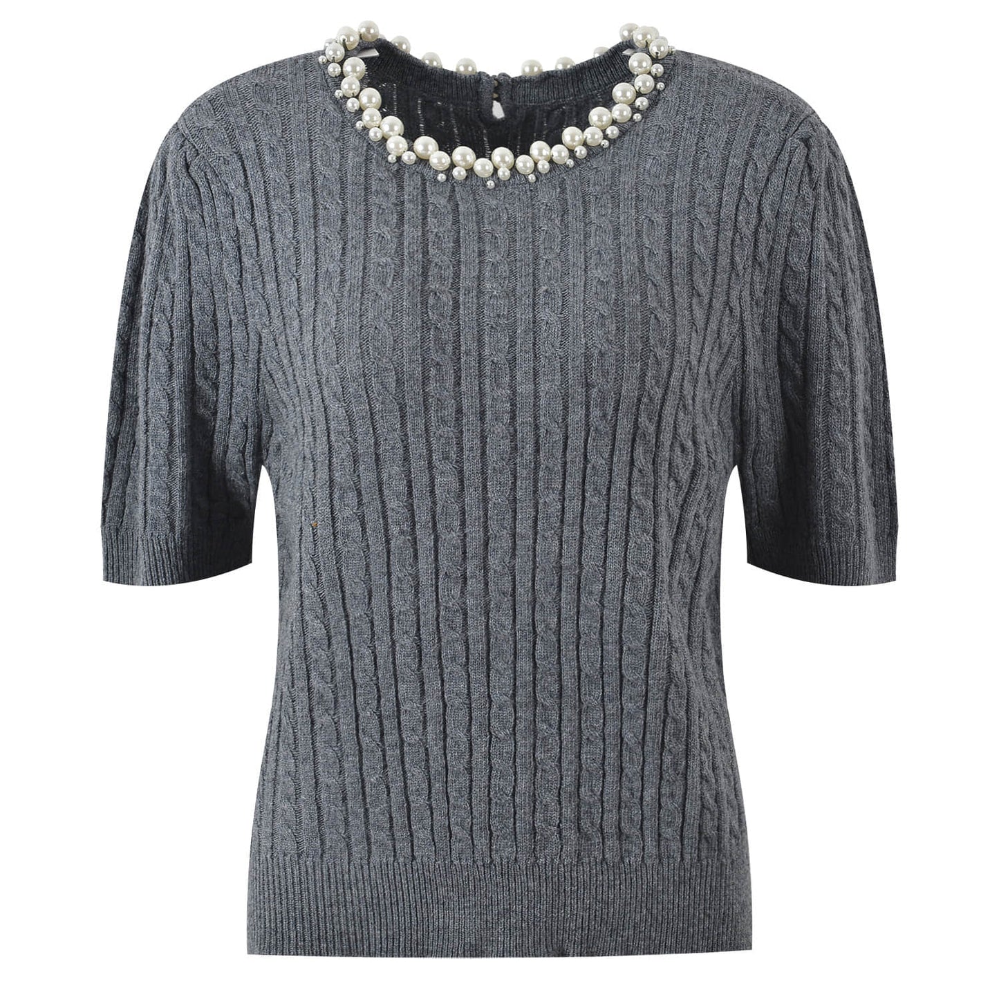Gray diamond short-sleeved knit top