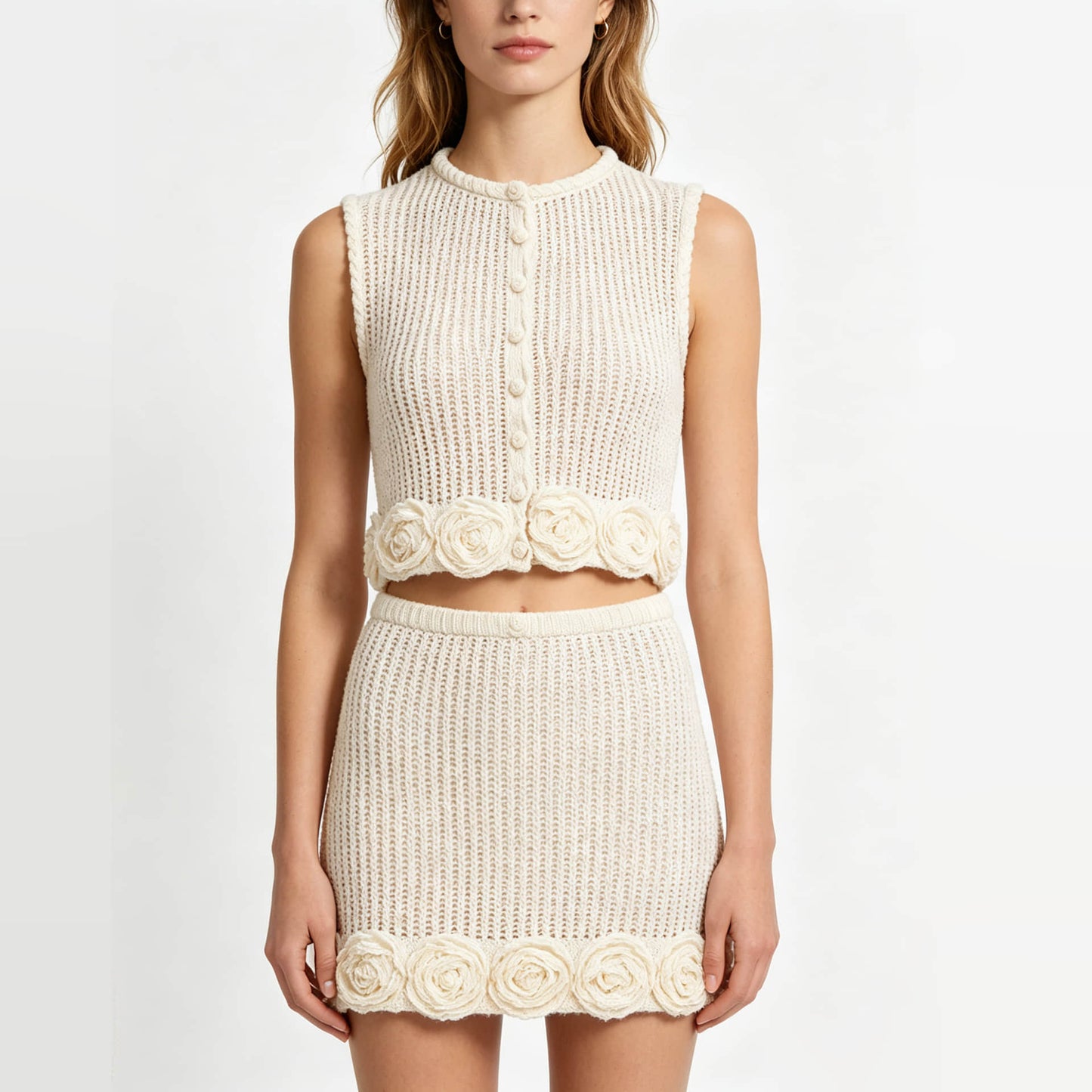 Women's knitted rosette two-piece suit