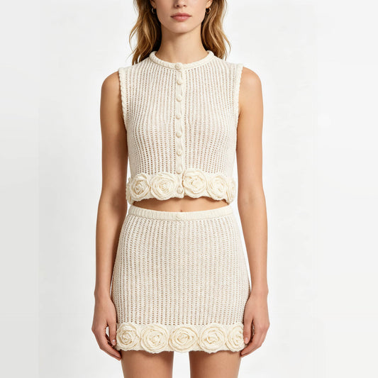Women's knitted rosette two-piece suit