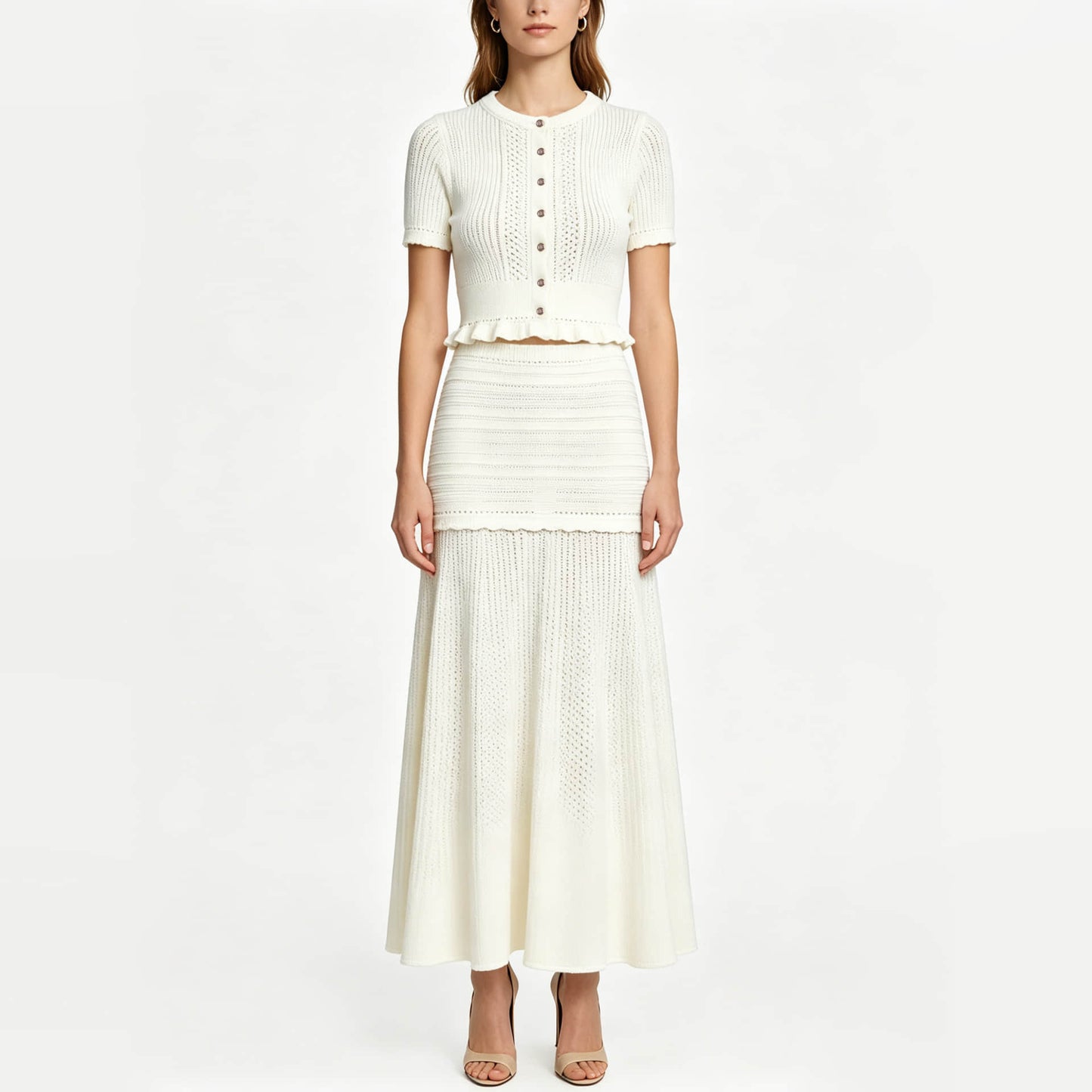 Women's round neck knitted short-sleeved two-piece suit