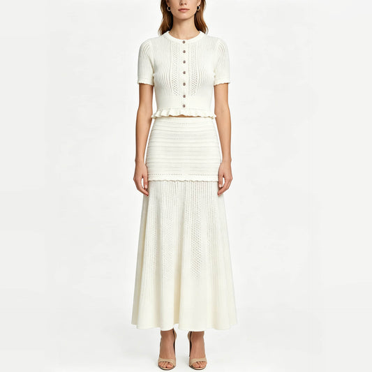 Women's round neck knitted short-sleeved two-piece suit