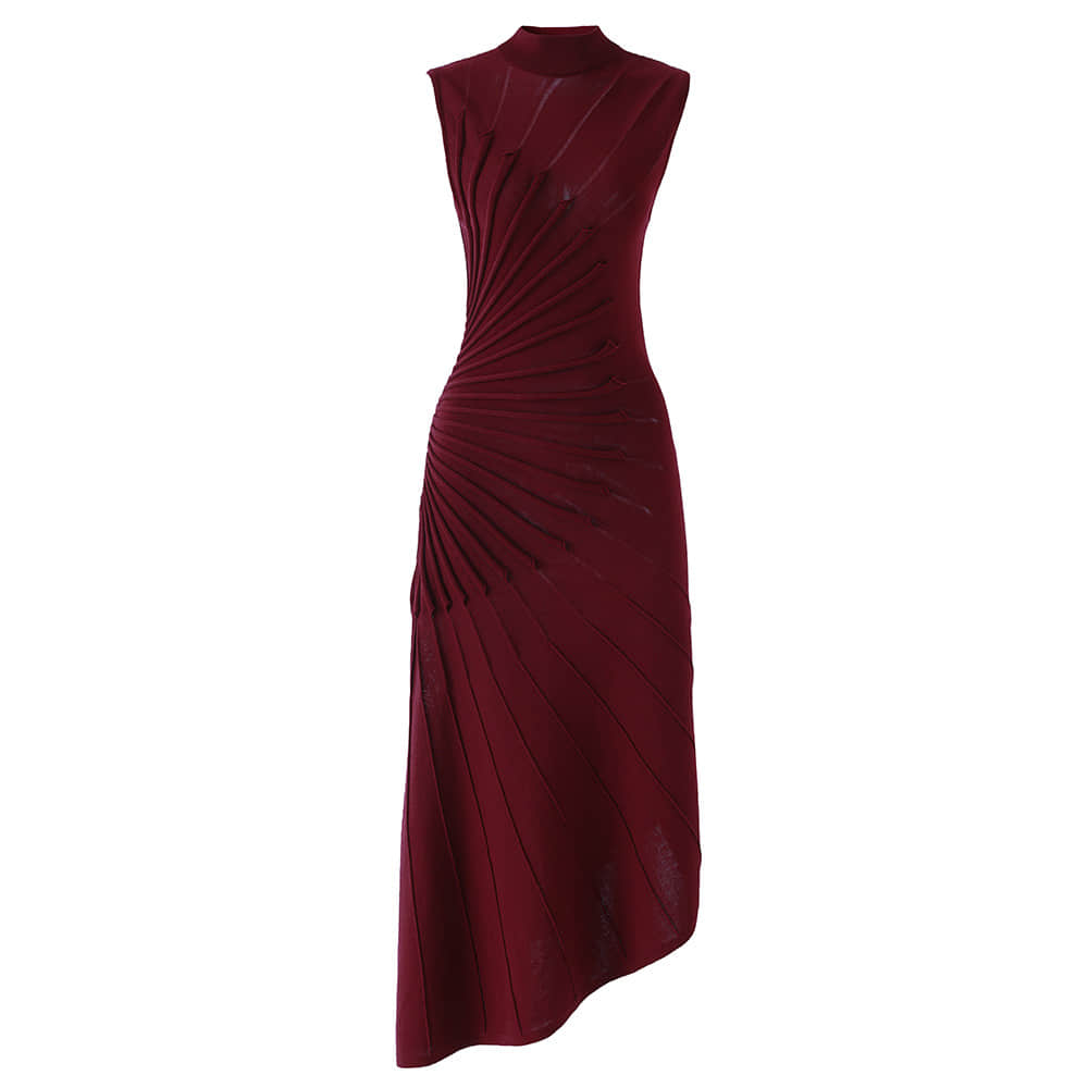 Burgundy sleeveless turtleneck dress