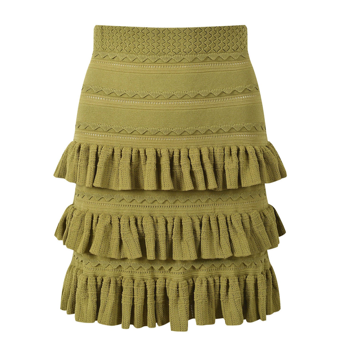 Women's green knitted short-sleeved two-piece suit