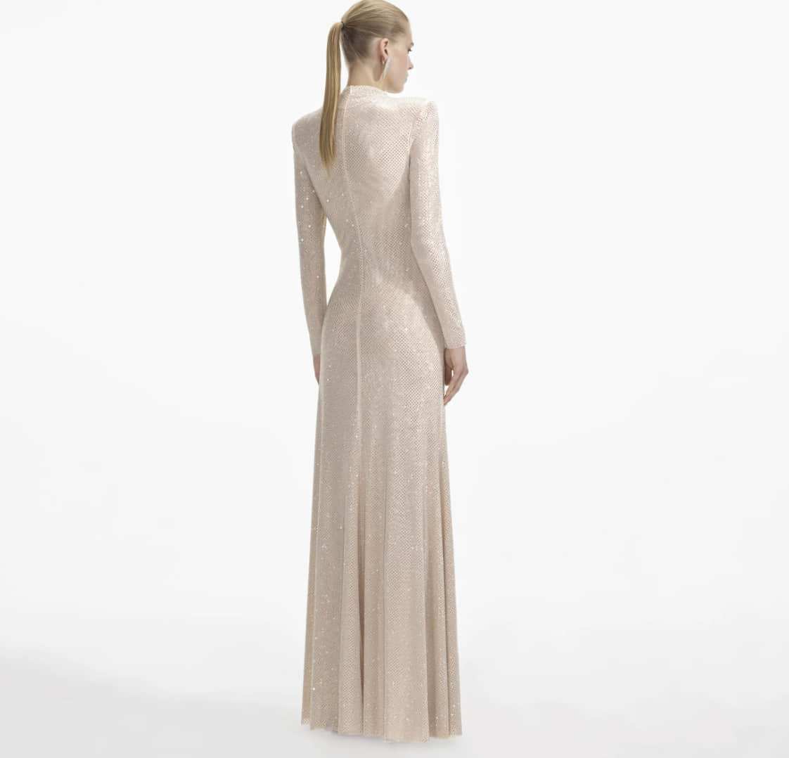 Women's long sleeve diamond long dress