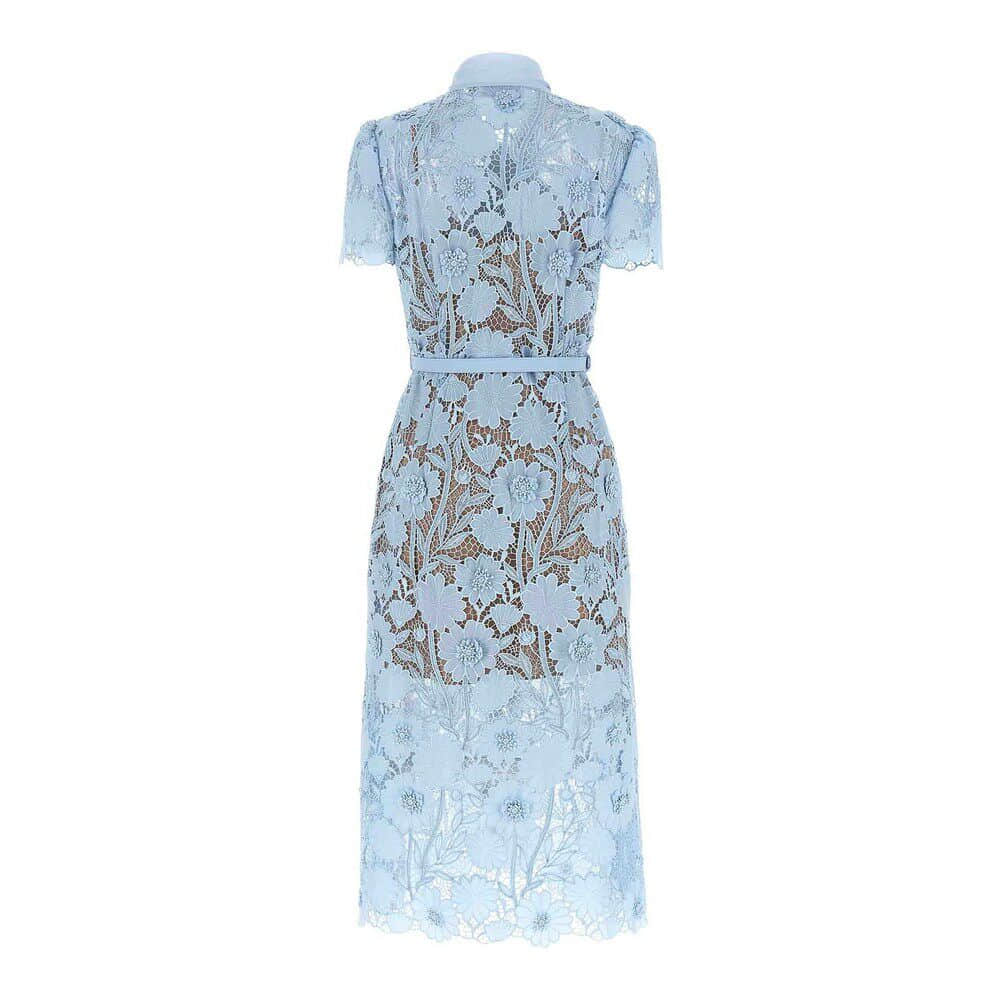 Blue lace short sleeve bow midi dress