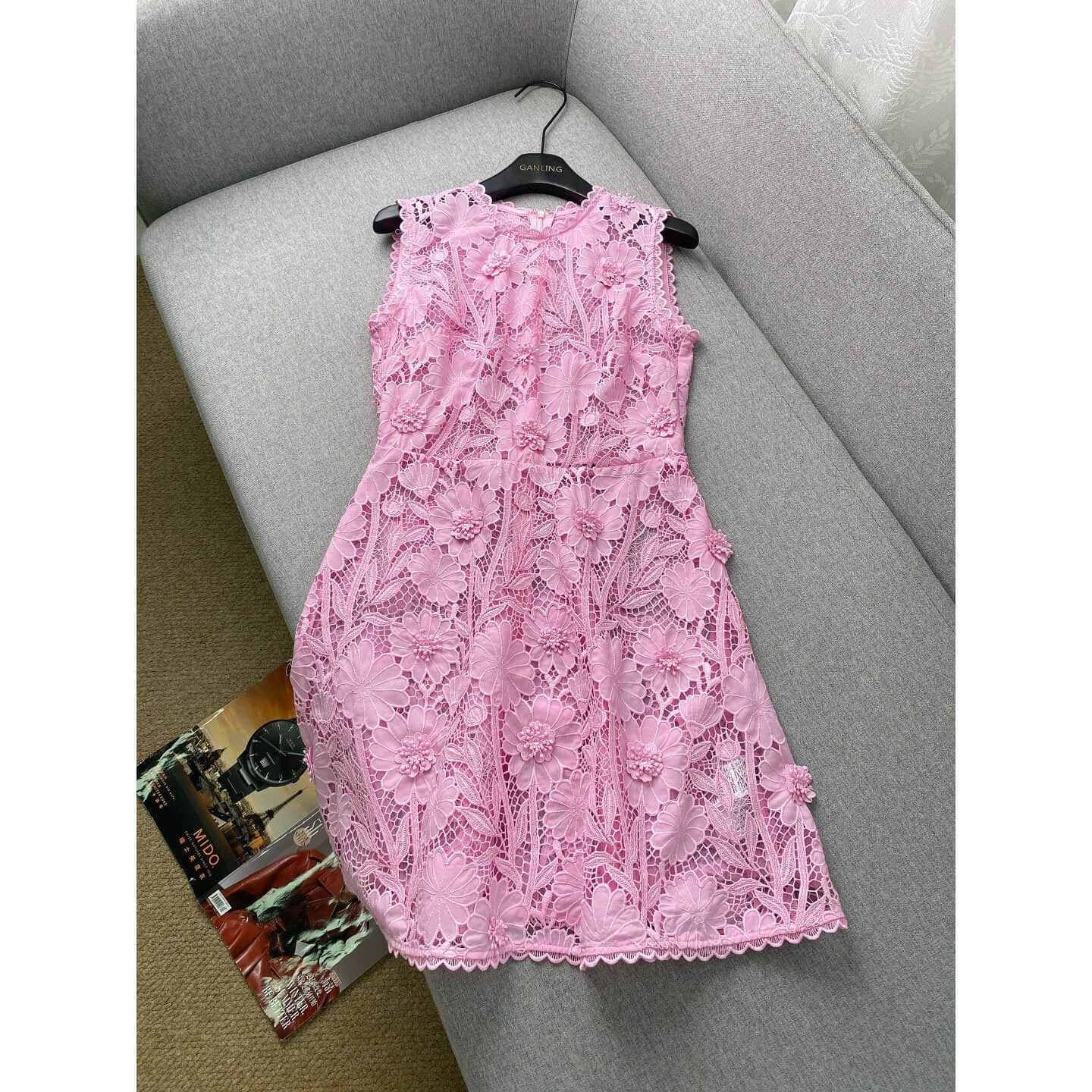 Pink lace short sleeve dress