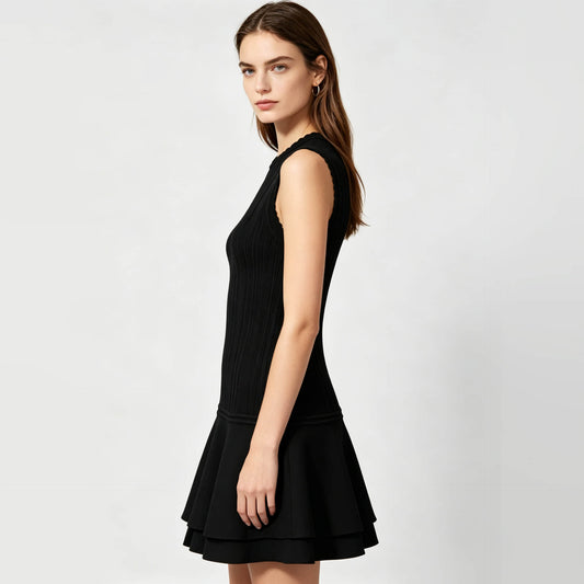 Black round neck sleeveless knitted dress