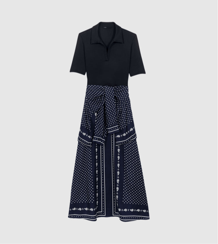 Elegant short-sleeved patchwork dress