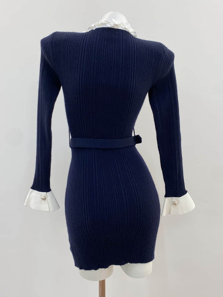 Deep Blue Long-Sleeved Knit Mini Dress