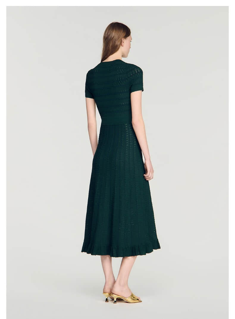 Green short sleeve round neck short sleeve dress