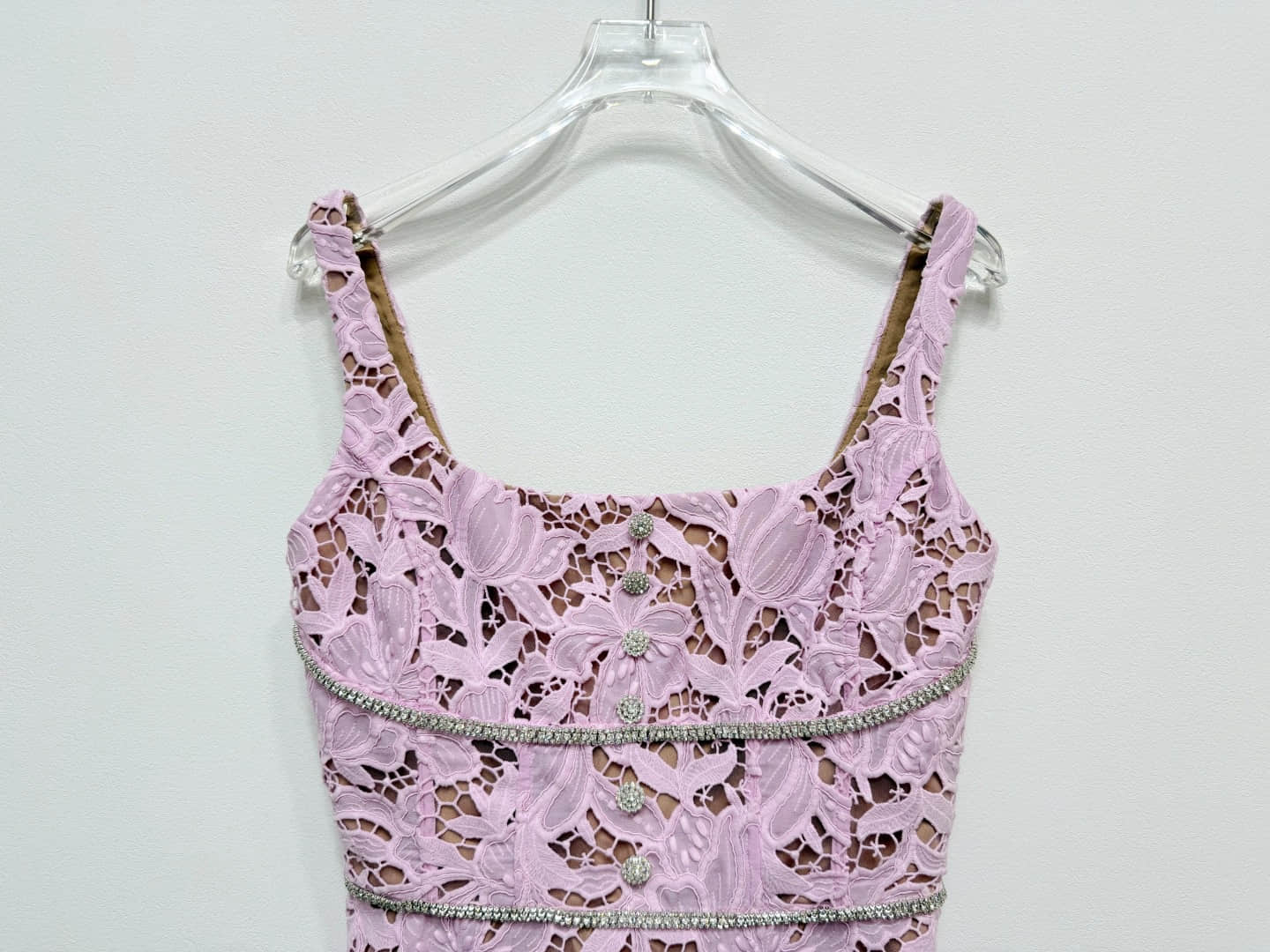 Women's pink lace suspender dress
