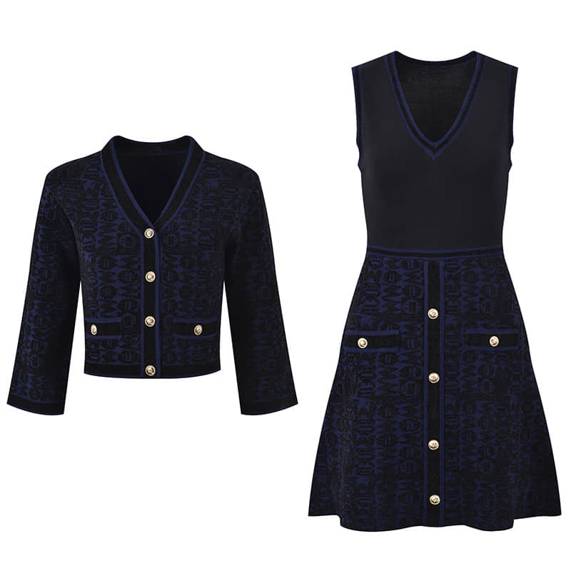 Long-sleeve knitted cardigan dress two-piece suit